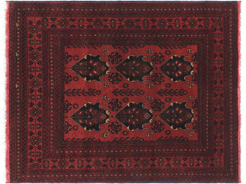 handmade Tribal Biljik Khal Muhammadi Red Black Hand Knotted RECTANGLE 100% WOOL area rug 3x5